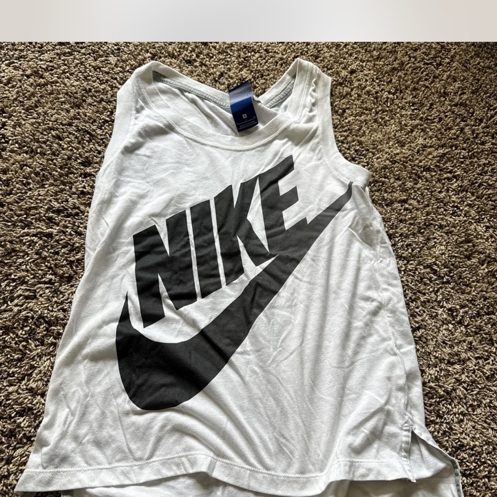 Nike White Sleeveless Top with Black Swoosh